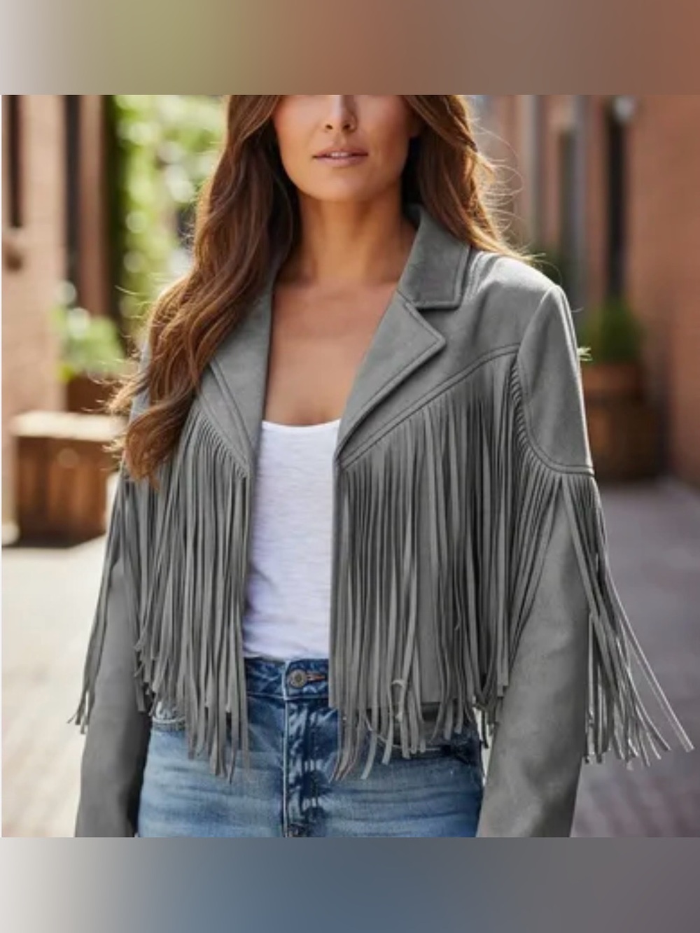Saints & Hearts Jacket Womens Gray Faux Suede Fringe Western Boho Cowboy Moto